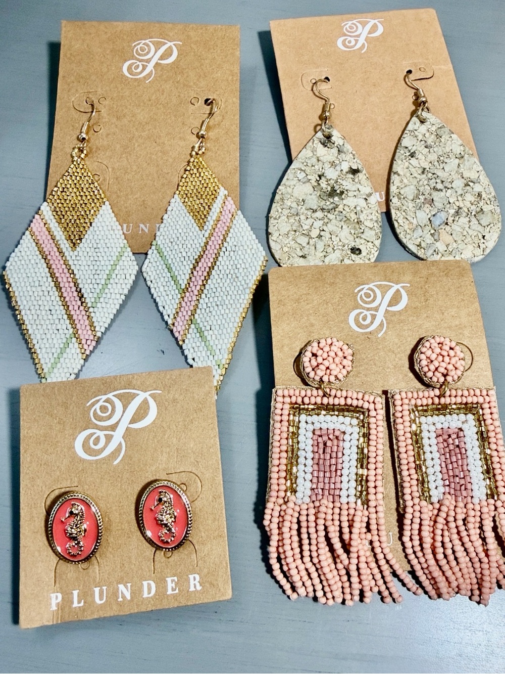 Plunder Coral & Gold Beaded Fringe Statement Earrings Bundle